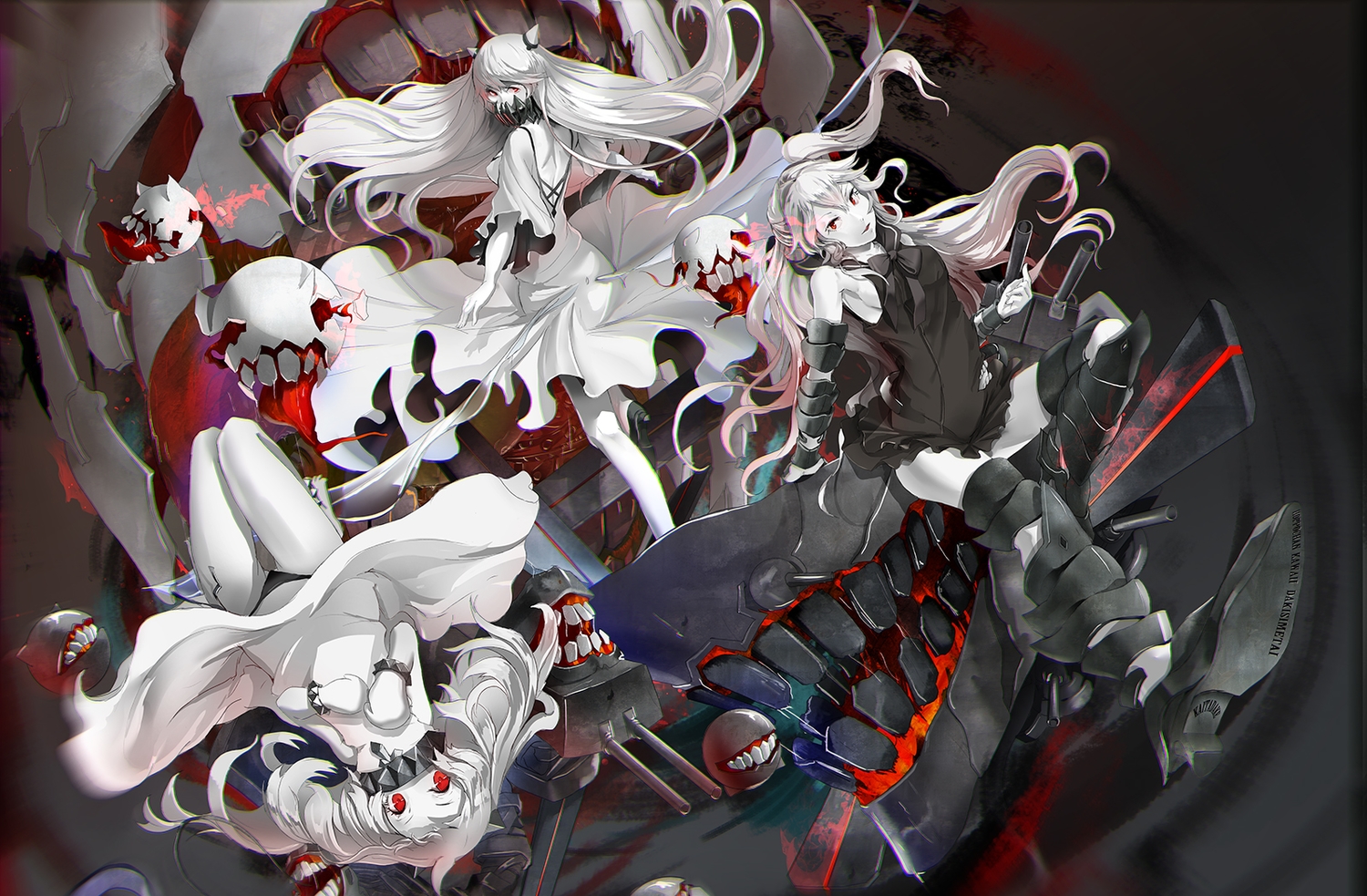 aircraft_carrier_hime, aircraft_carrier_oni, anthropomorphism, aqua_sau, kantai_collection, midway_hime, northern_ocean_hime