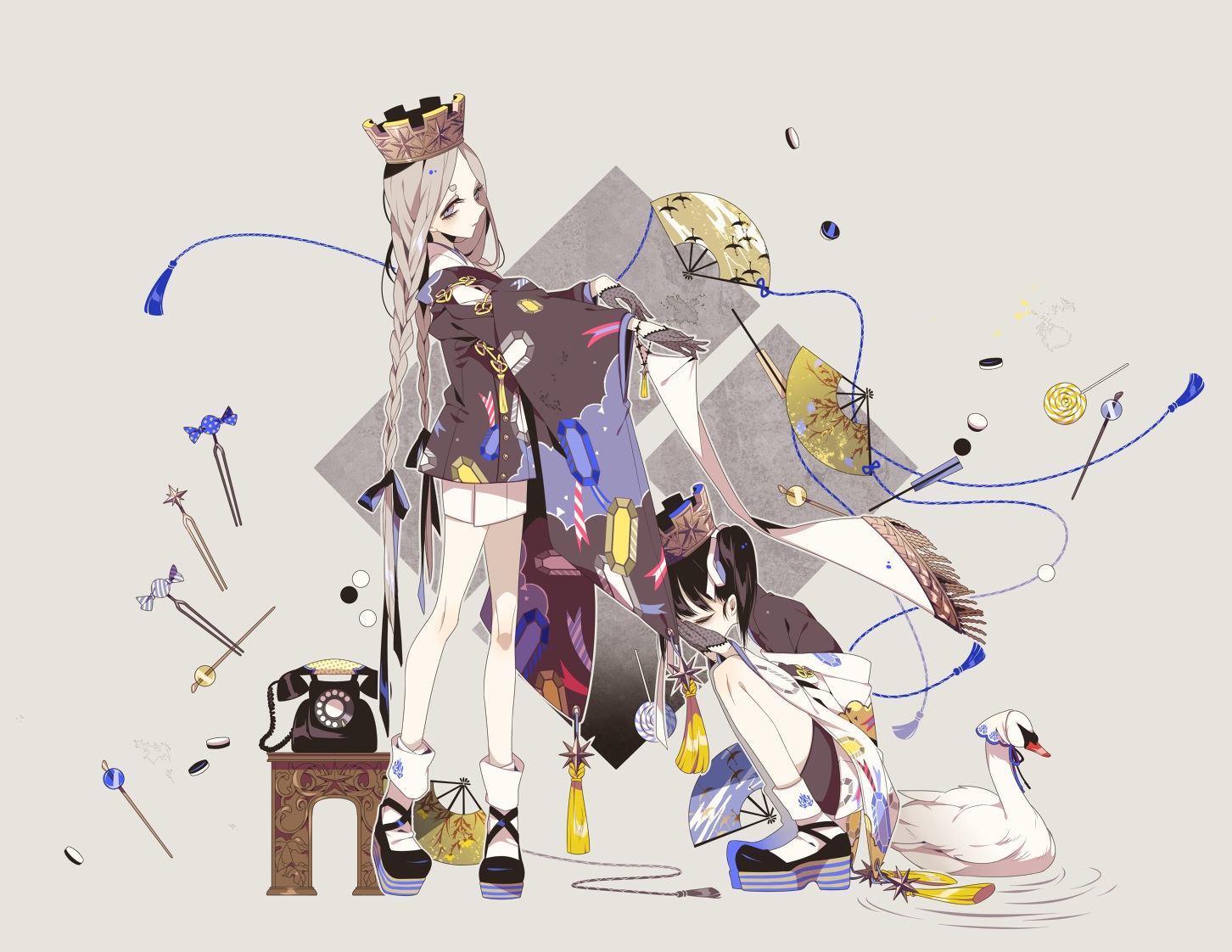 braids, crown, original, phone, shikimi_(yurakuru)