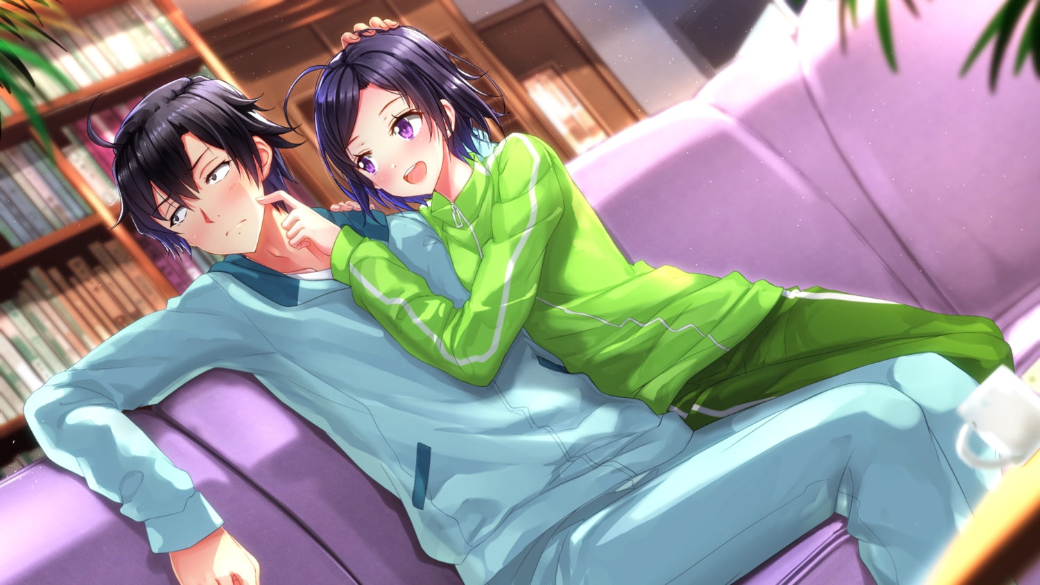 black_eyes, black_hair, blush, book, drink, hikigaya_hachiman, hikigaya_komachi, male, purple_eyes, short_hair, swordsouls, yahari_ore_no_seishun_love_come_wa_machigatteiru.