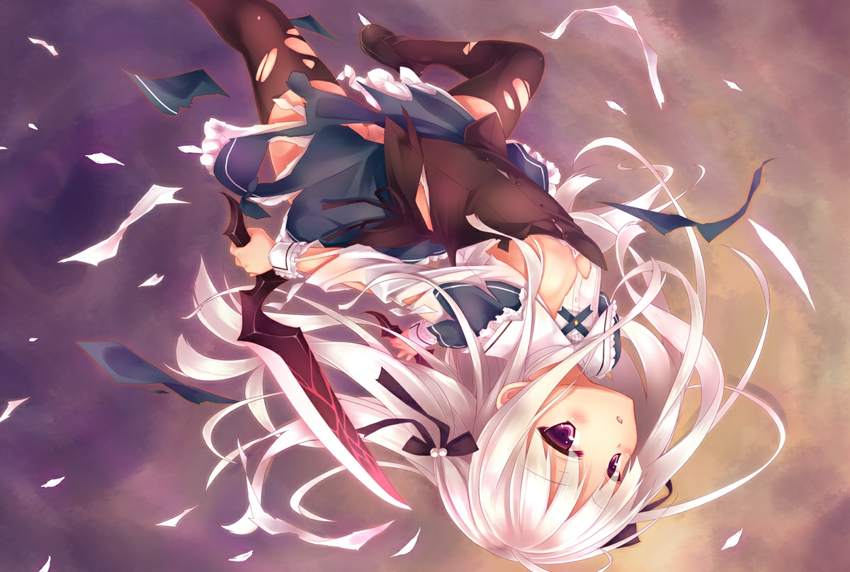 absolute_duo, julie_sigtuna, long_hair, purple_eyes, ryo, sky, sword, thighhighs