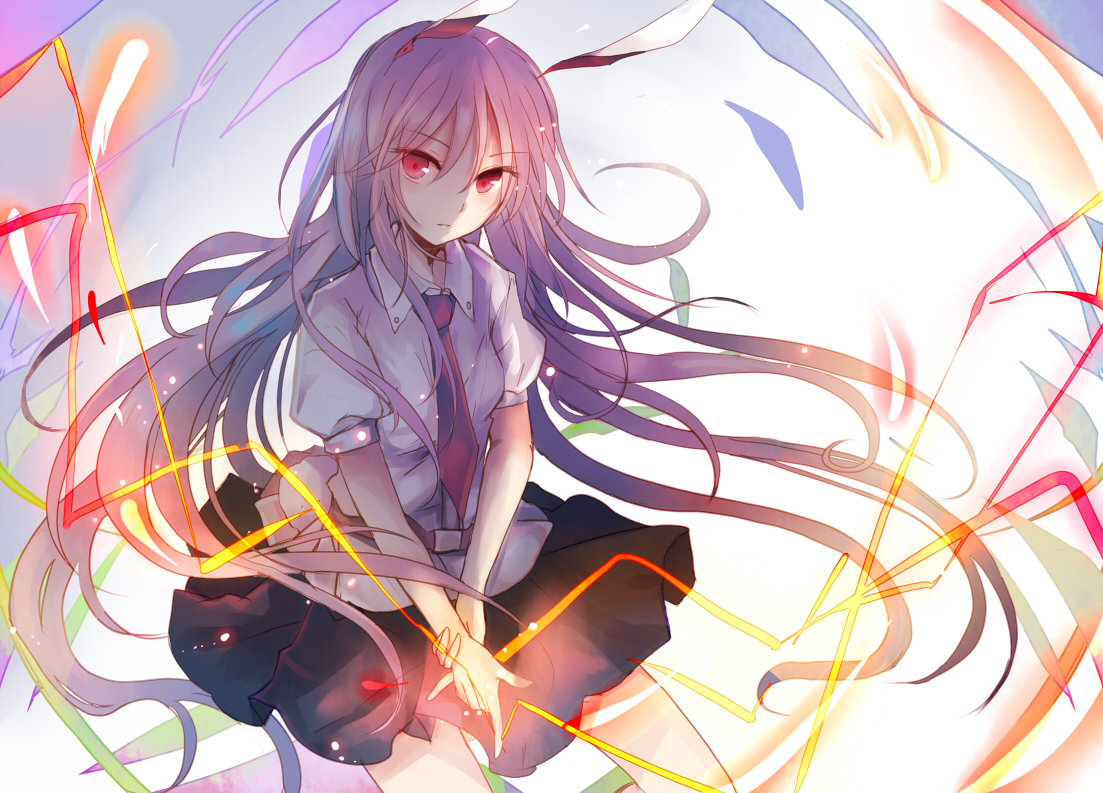 animal_ears, bunny_ears, bunnygirl, gray_hair, kazu_(muchuukai), long_hair, red_eyes, reisen_udongein_inaba, skirt, tie, touhou