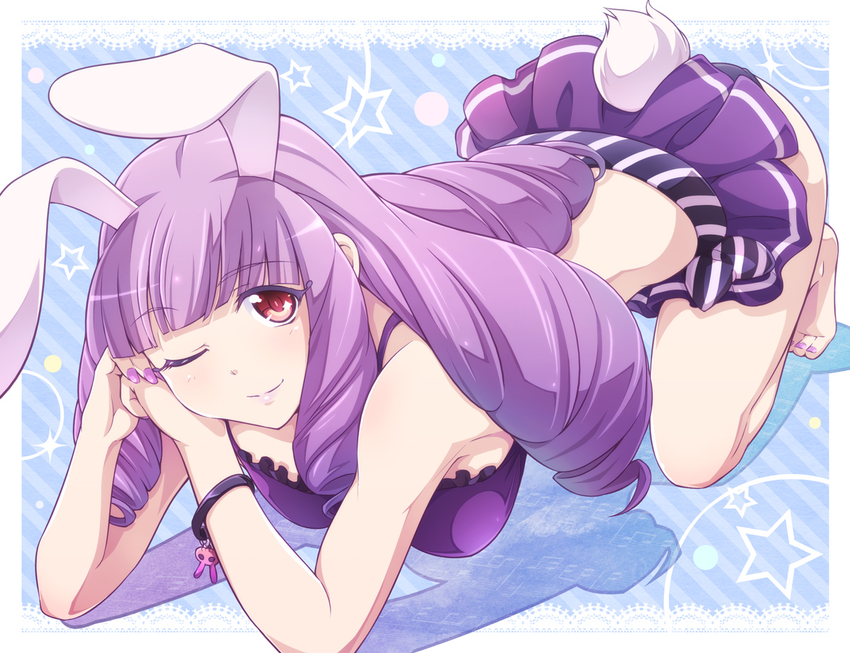 animal_ears, barefoot, bunny_ears, bunnygirl, chuchu_(show_by_rock!!), e20, long_hair, purple_hair