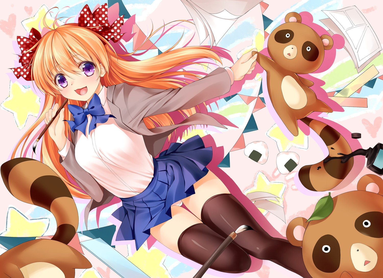 bow, gekkan_shoujo_nozaki-kun, orange_hair, panties, purple_eyes, sakura_chiyo, school_uniform, tagme_(artist)