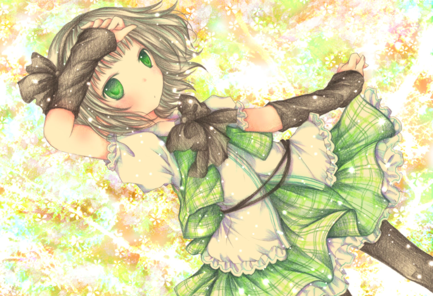bow, dress, gray_hair, green_eyes, headband, kasuga_sunao, konpaku_youmu, short_hair, touhou