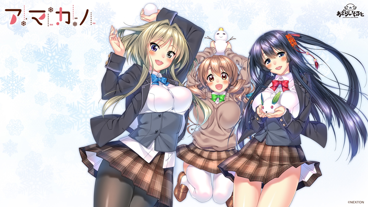 amakano, azarashi_soft, bicolored_eyes, black_hair, blonde_hair, blue_eyes, brown_eyes, brown_hair