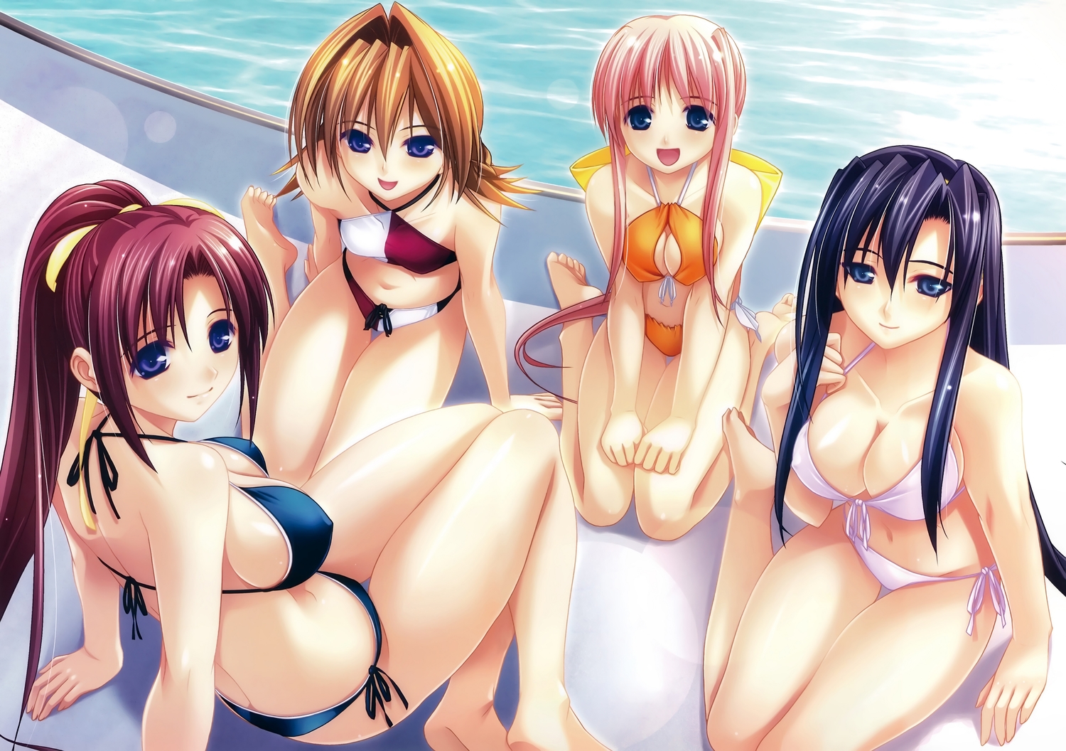 aneimo_2_h's, bikini, blush, boot_up!, breasts, cleavage, erect_nipples, kirishima_mizuki, kirishima_satsuki, pool, scan, shinonome_kazuhiko, shirakawa_saori, shirakawa_yui, swimsuit