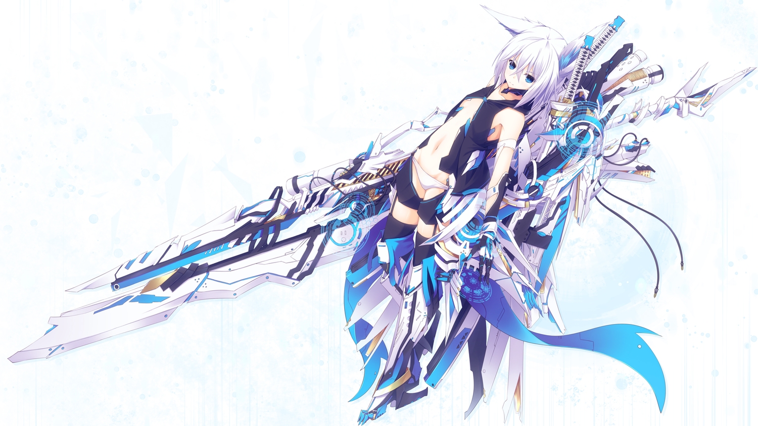 animal_ears, blue_eyes, mechagirl, original, ozshia_(shia-ushio), sword, weapon, white, white_hair