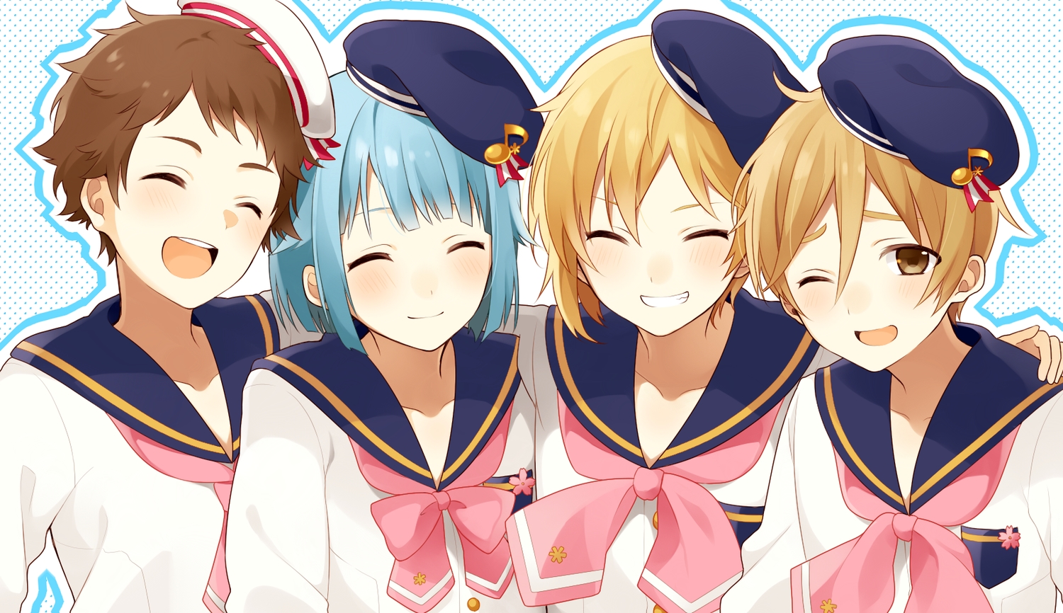 all_male, blonde_hair, blue_hair, bow, brown_hair, chisumi, ensemble_stars!, group