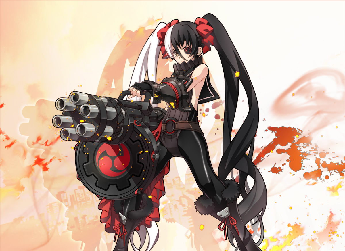 blade_&_soul, eyepatch, gun, long_hair, nyoro_(nyoronyoro000), po_hwa_ran, twintails, weapon
