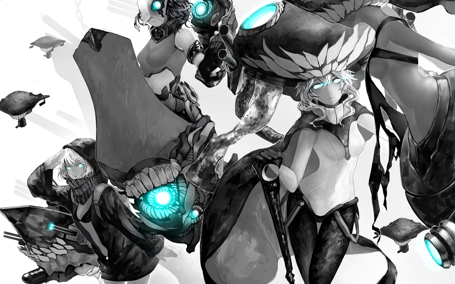 anthropomorphism, aqua_eyes, bikini_top, bodysuit, breasts, chi-class_torpedo_cruiser, gloves, group