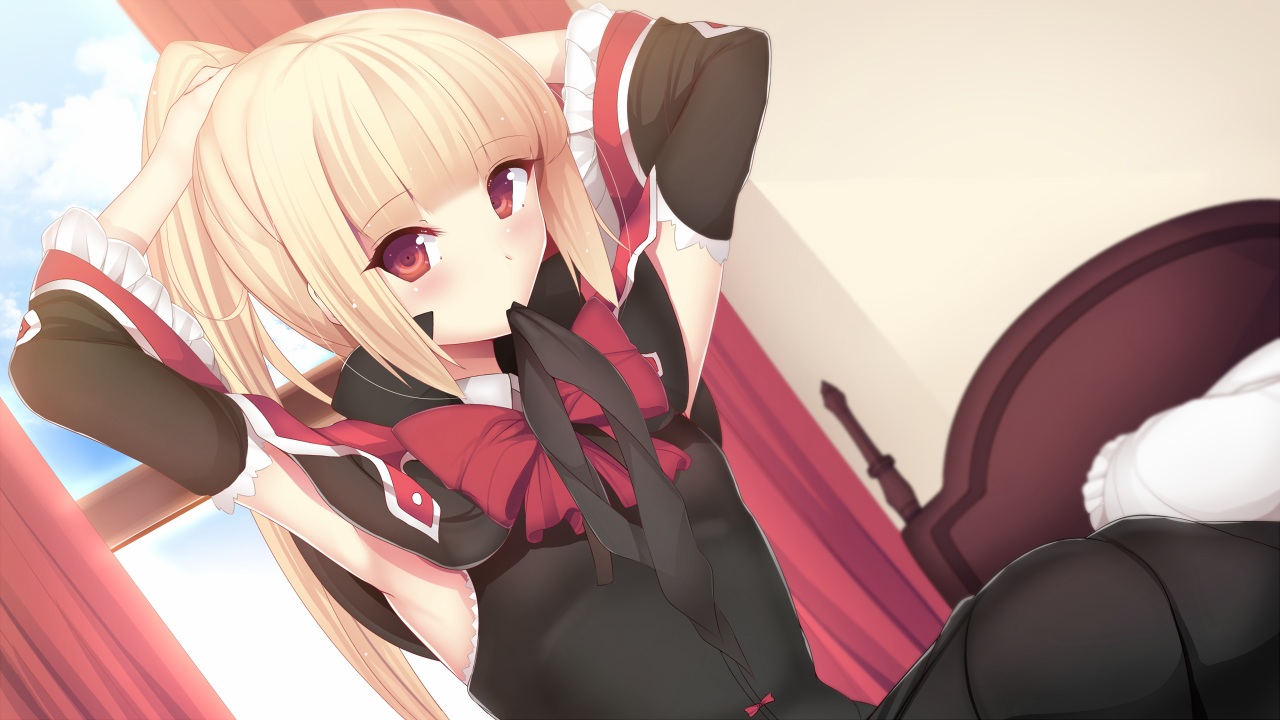 blazblue, blonde_hair, blush, daiaru, long_hair, rachel_alucard, red_eyes