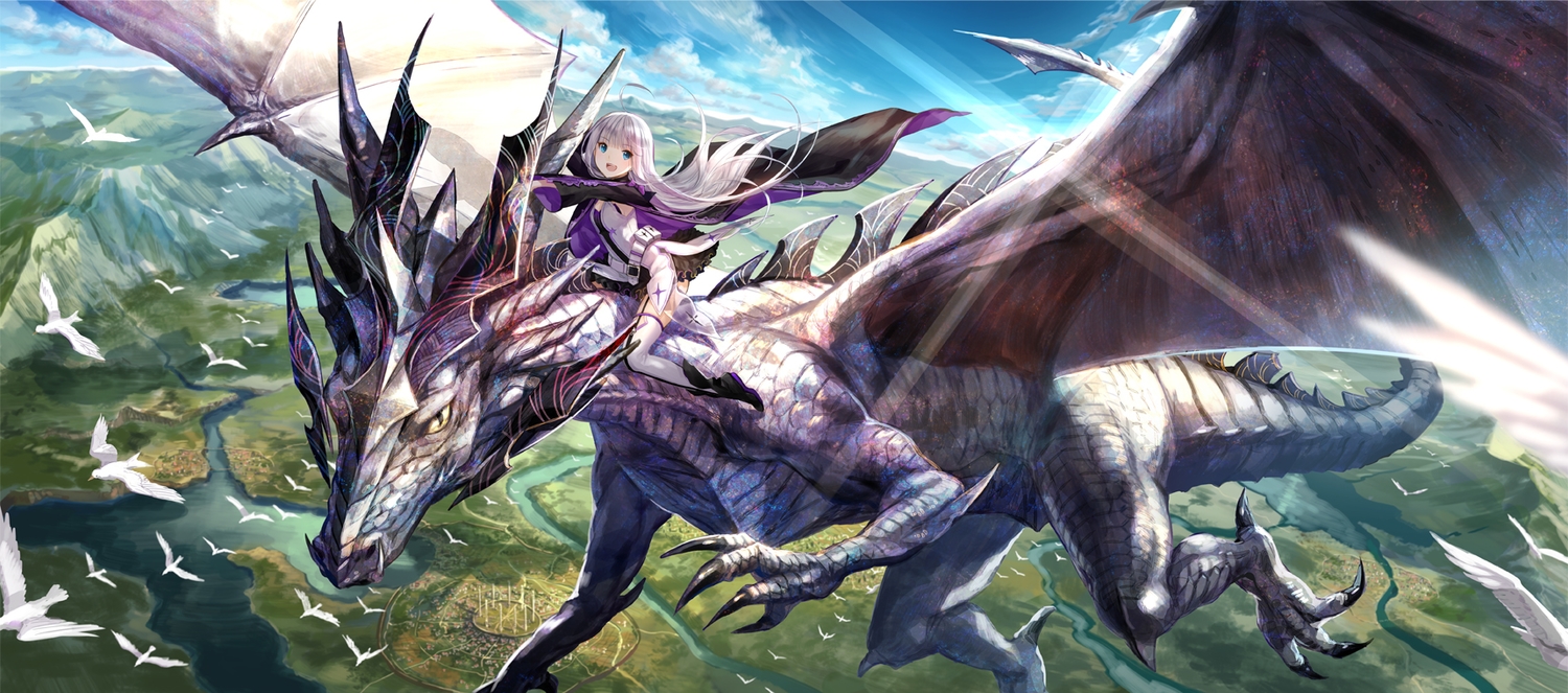 animal, aqua_eyes, bird, boots, cape, dragon, fuji_choko, kenja_no_deshi_wo_nanoru_kenja
