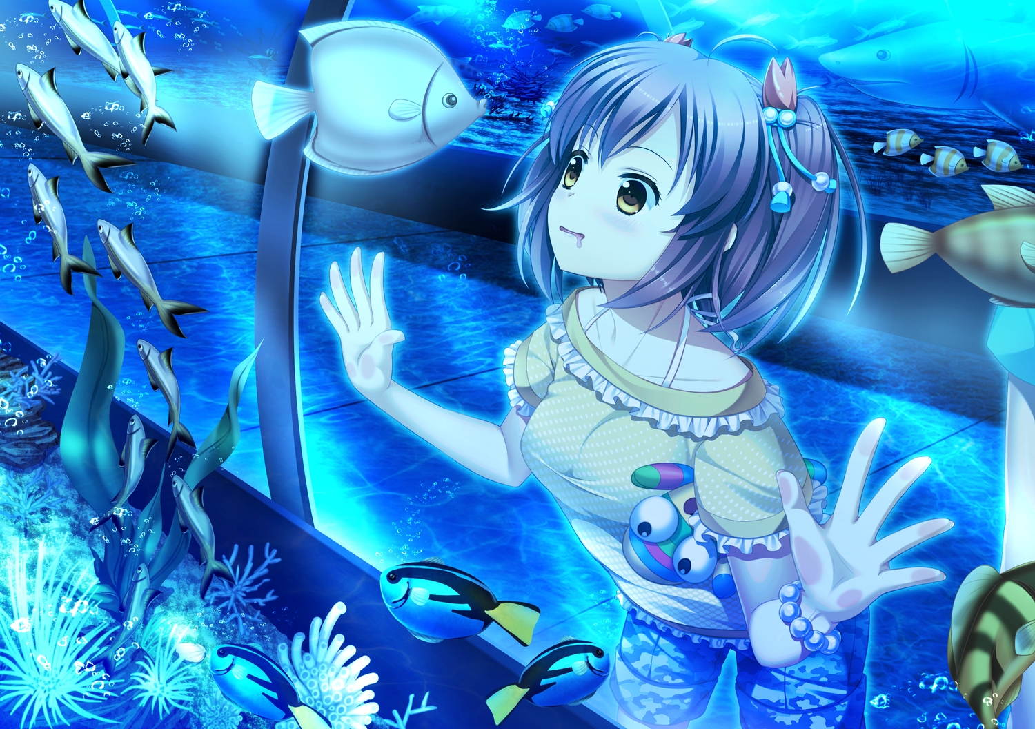 33paradox, animal, blue, bubbles, fish, original, polychromatic, shorts, twintails, underwater, water, wristwear, yellow_eyes
