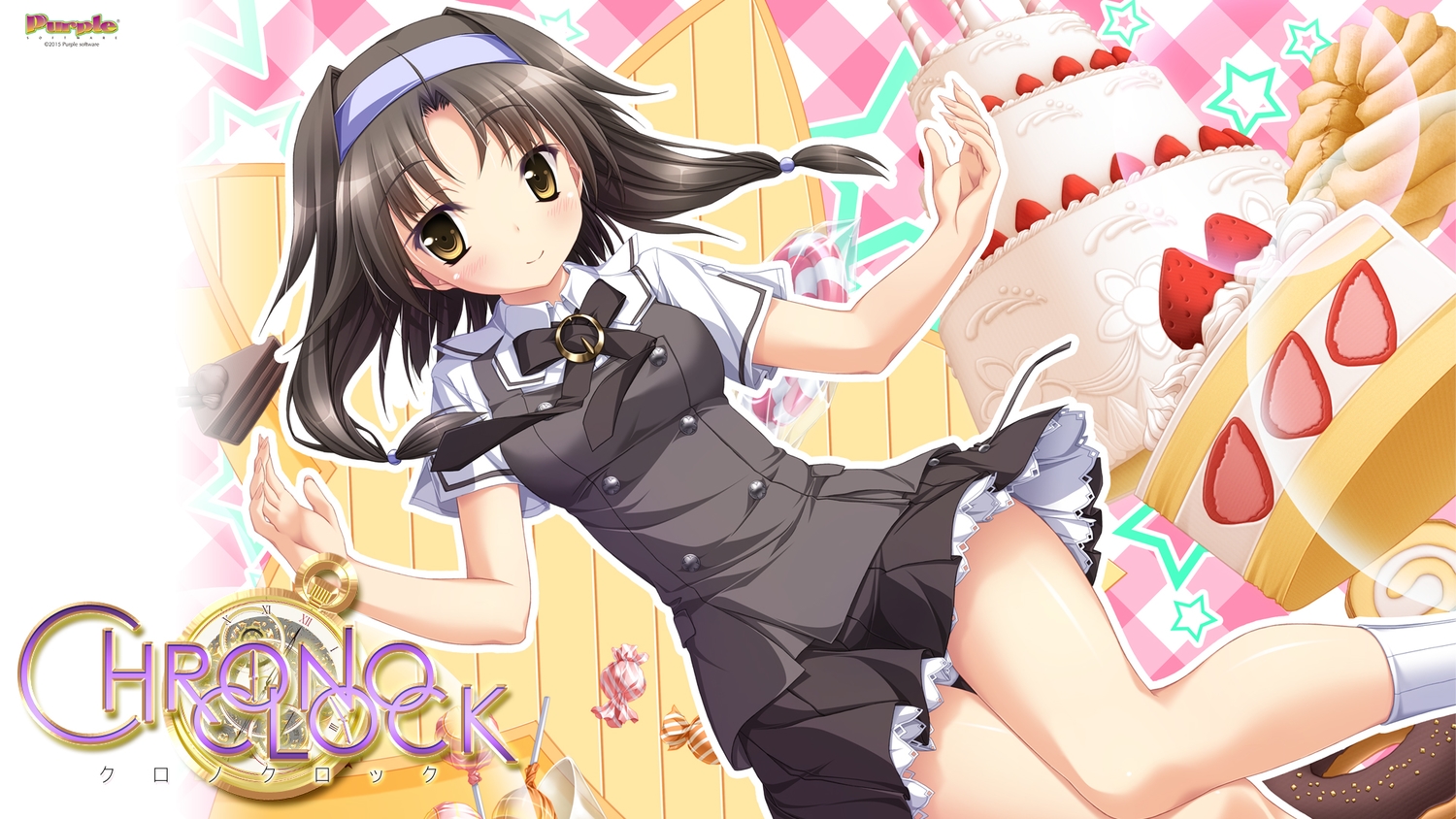 blush, chrono_clock, food, fruit, purple_software, school_uniform, strawberry, suzuki_miu