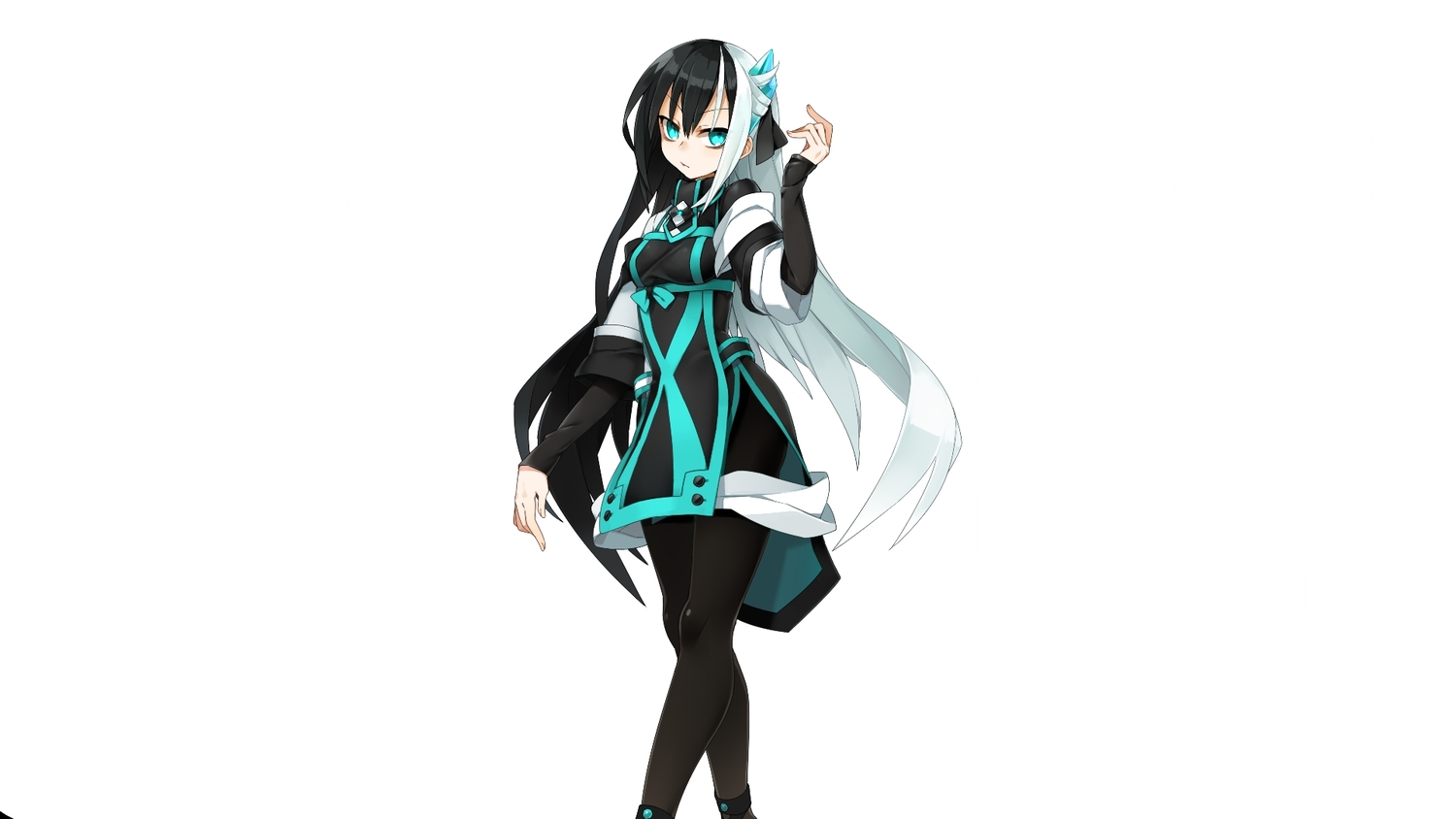 aqua_eyes, black_hair, dress, kaida_michi, long_hair, norah_bright, original, pantyhose