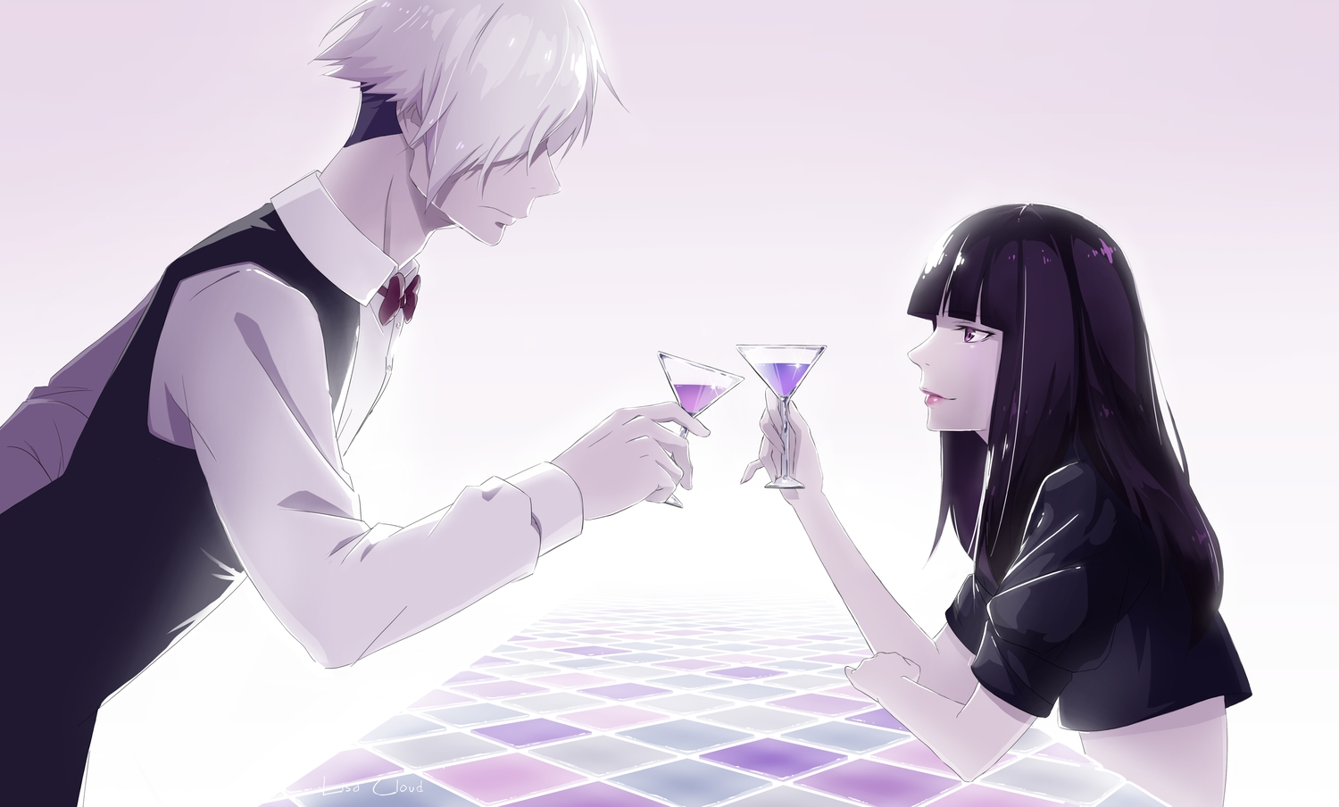 black_hair, chiyuki, death_parade, decim, drink, lisa_cloud, long_hair, male