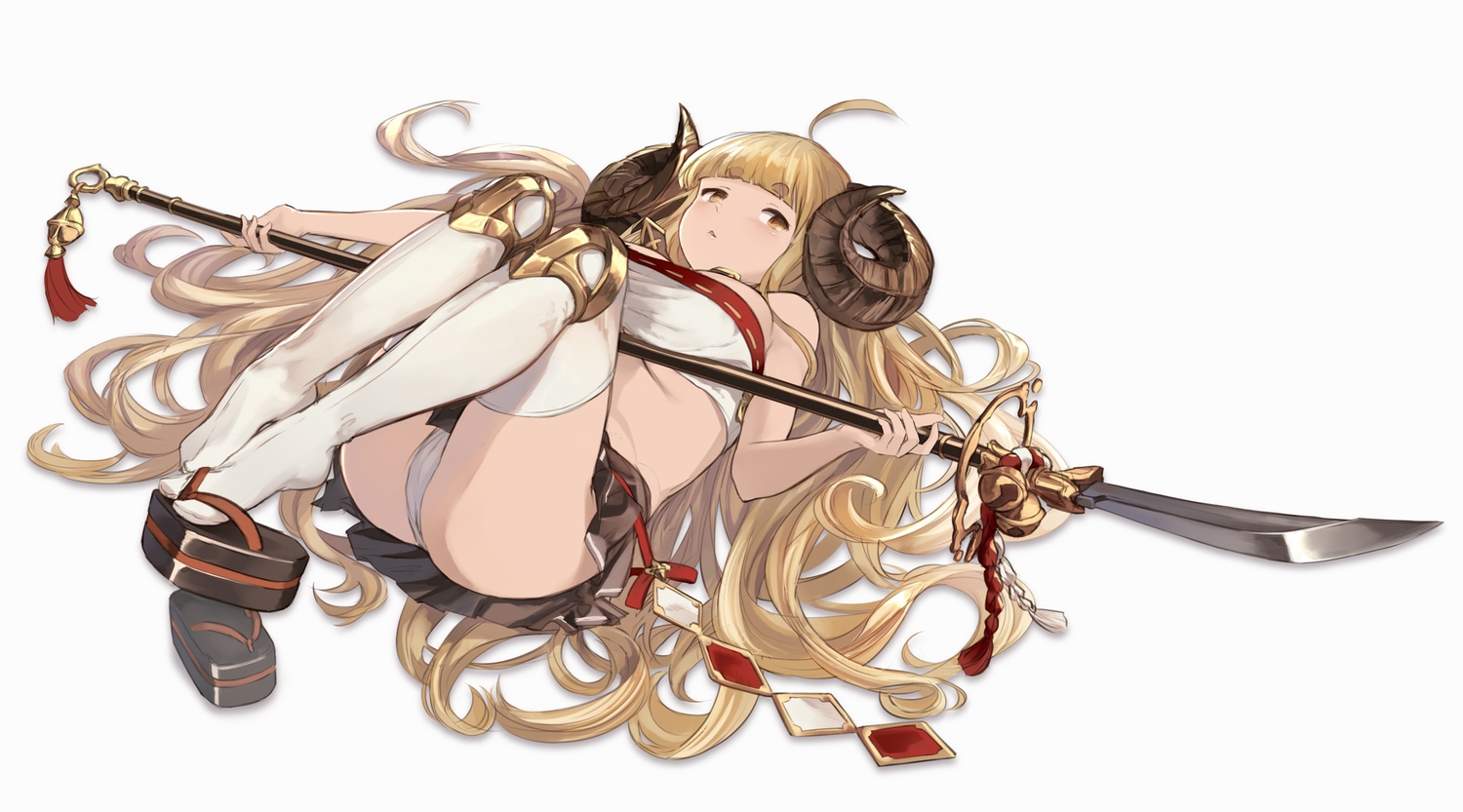 anila_(granblue_fantasy), bell, blonde_hair, cameltoe, granblue_fantasy, horns, long_hair, panties
