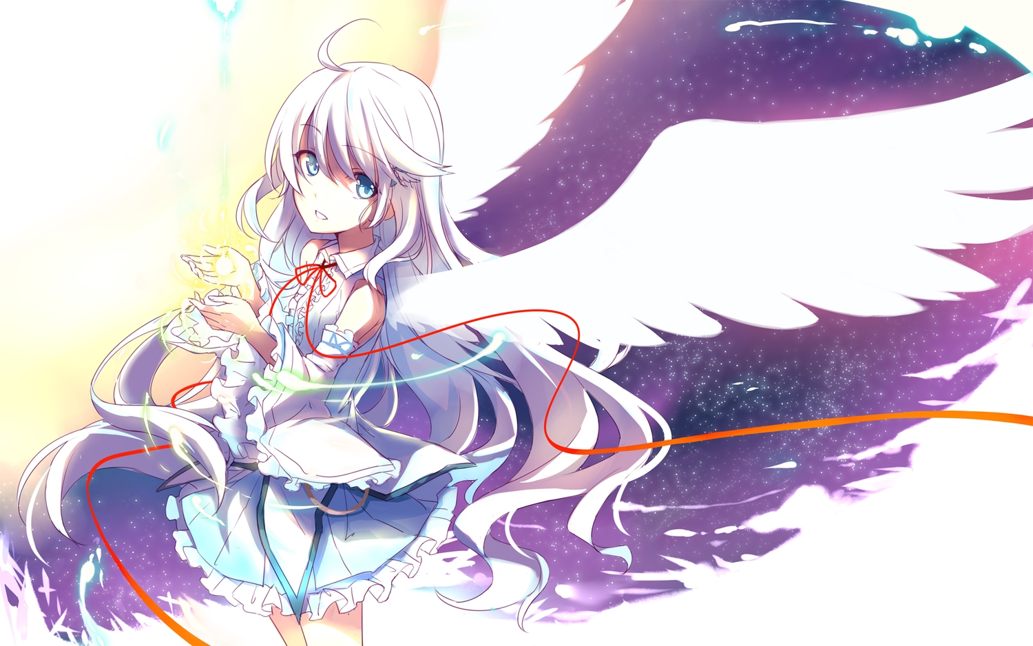 angel, blue_eyes, dress, hika_(cross-angel), long_hair, white_hair, wings