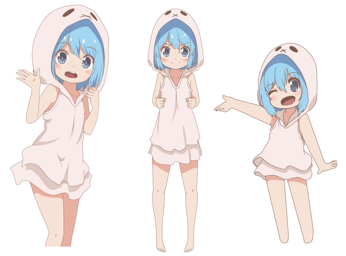 aliasing, aoi_tori_(artist), aqua_hair, blue_eyes, blush, chibi, hood, loli, original, short_hair, teru-chan_(aoi_tori), white
