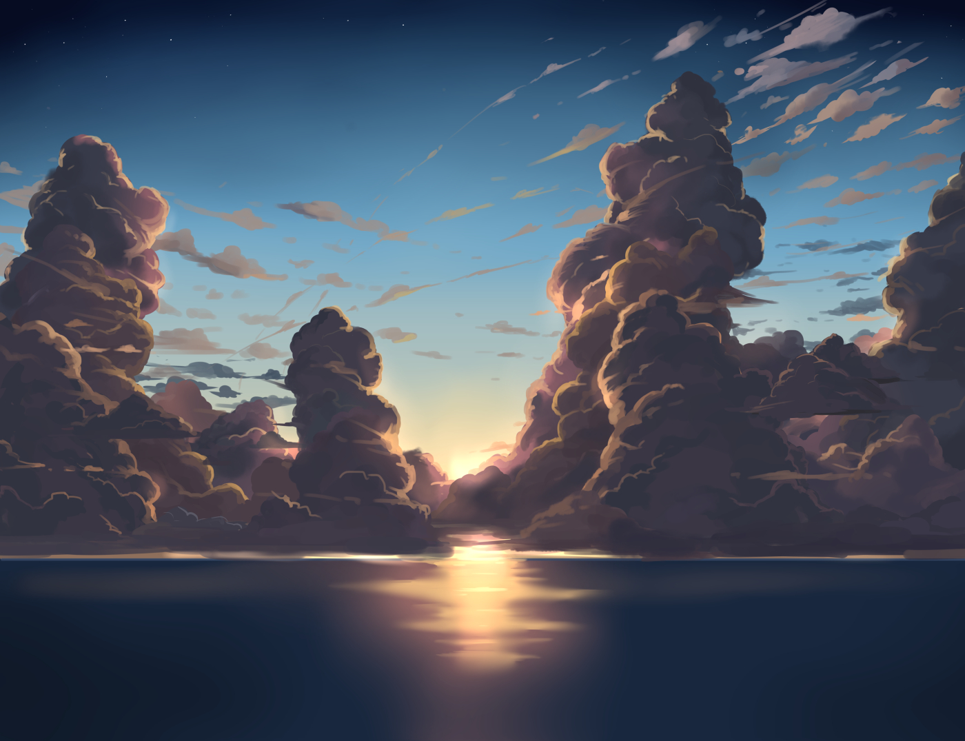 clouds, ido_(teketeke), no_humans, original, scenic, sky, sunset, water