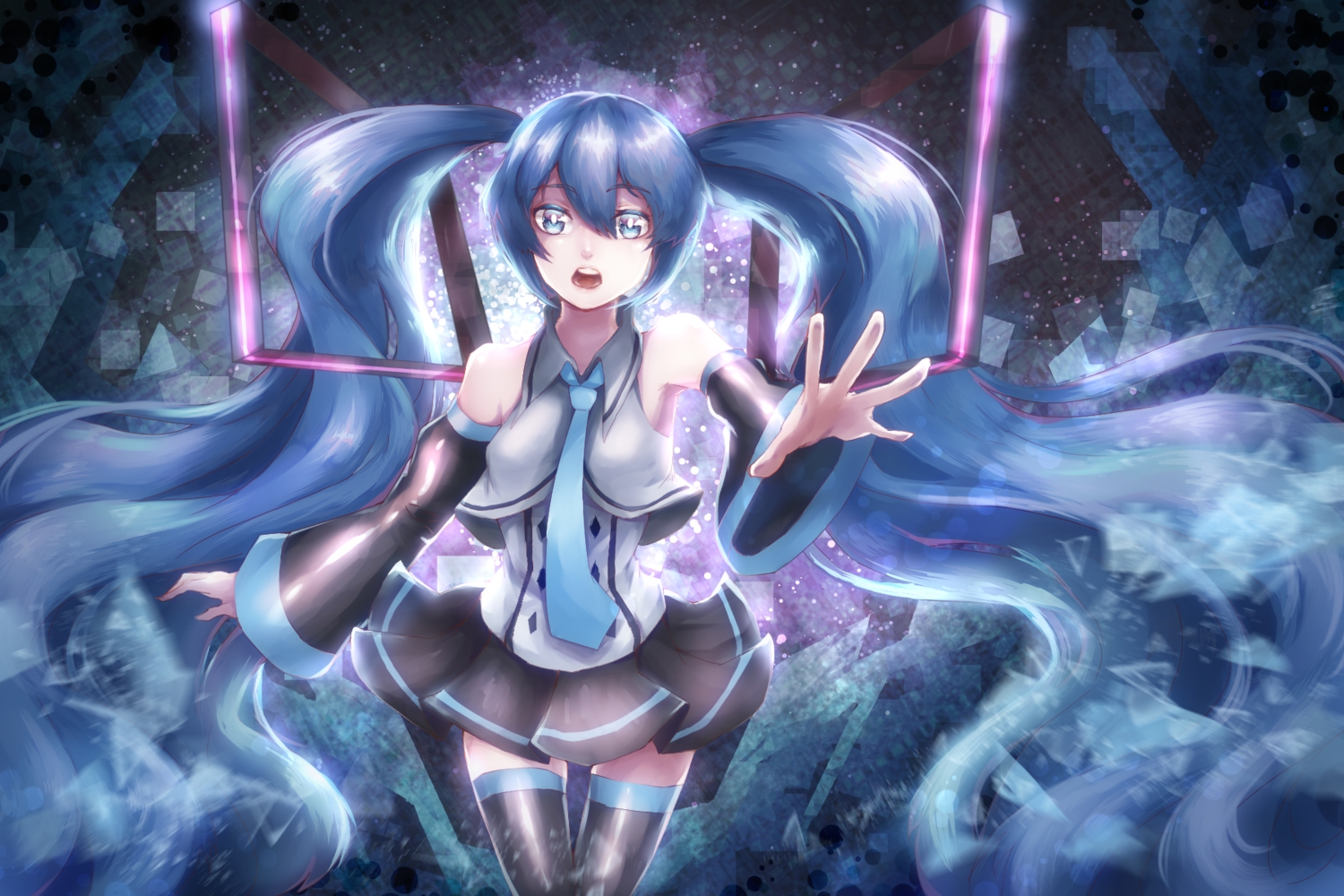 hatsune_miku, long_hair, raymond_busujima, skirt, thighhighs, tie, twintails, vocaloid