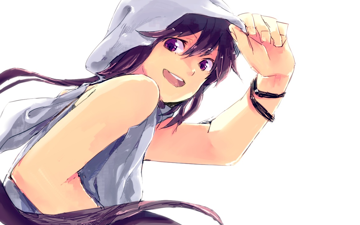 brown_hair, close, hitomai, hood, long_hair, original, purple_eyes, sketch