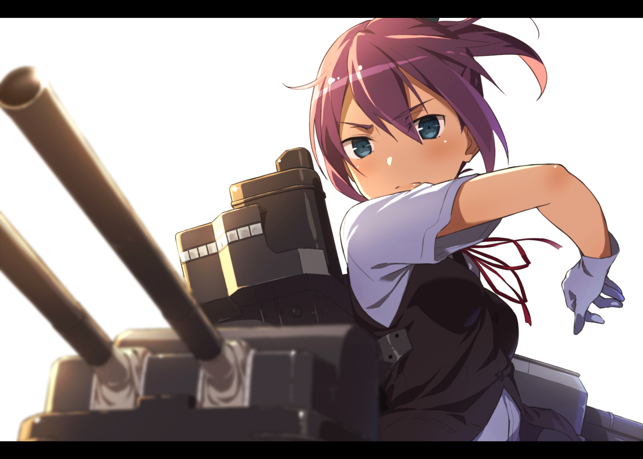 anthropomorphism, blue_eyes, close, gloves, kantai_collection, kinta_(distortion), purple_hair, shiranui_(kancolle)