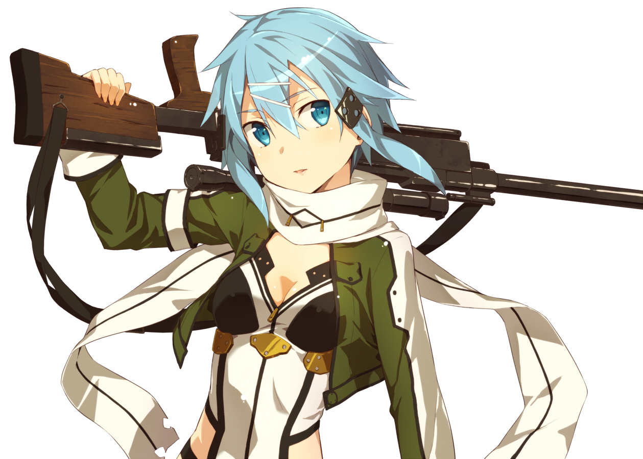 blue_eyes, blue_hair, gun, gun_gale_online, kinta_(distortion), shinon_(sao), short_hair, sword_art_online