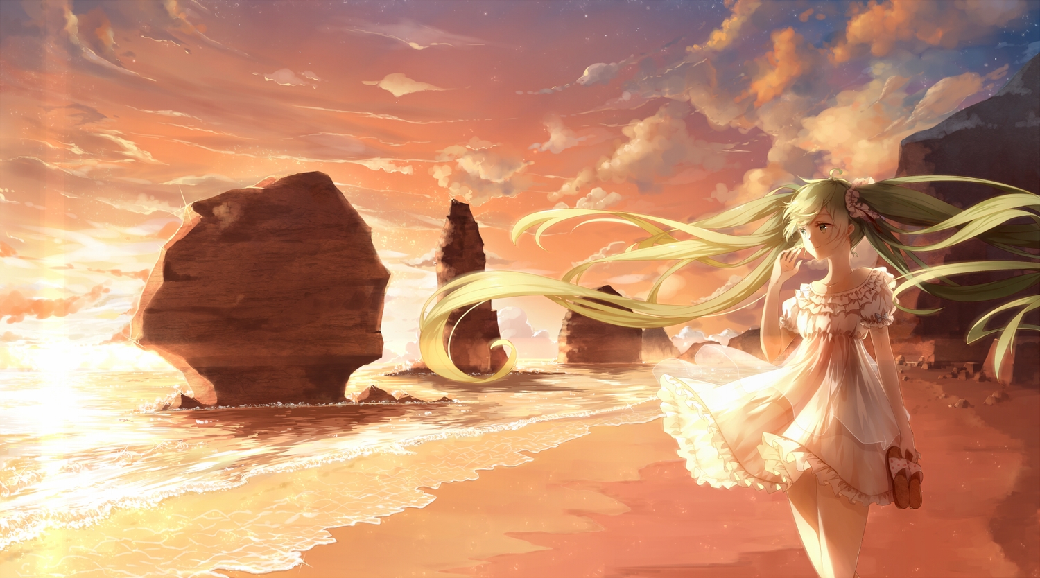 3000_xiao_chun, hatsune_miku, long_hair, twintails, vocaloid, water