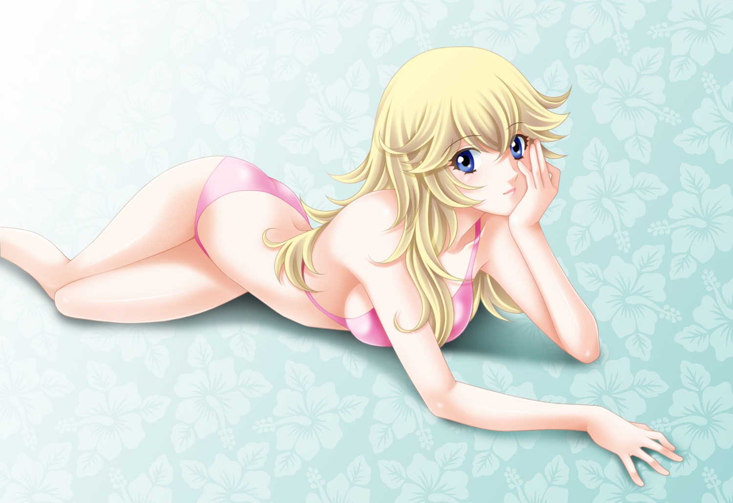 bikini, blonde_hair, blue_eyes, breasts, cleavage, long_hair, princess_peach, super_mario, swimsuit, tamamon