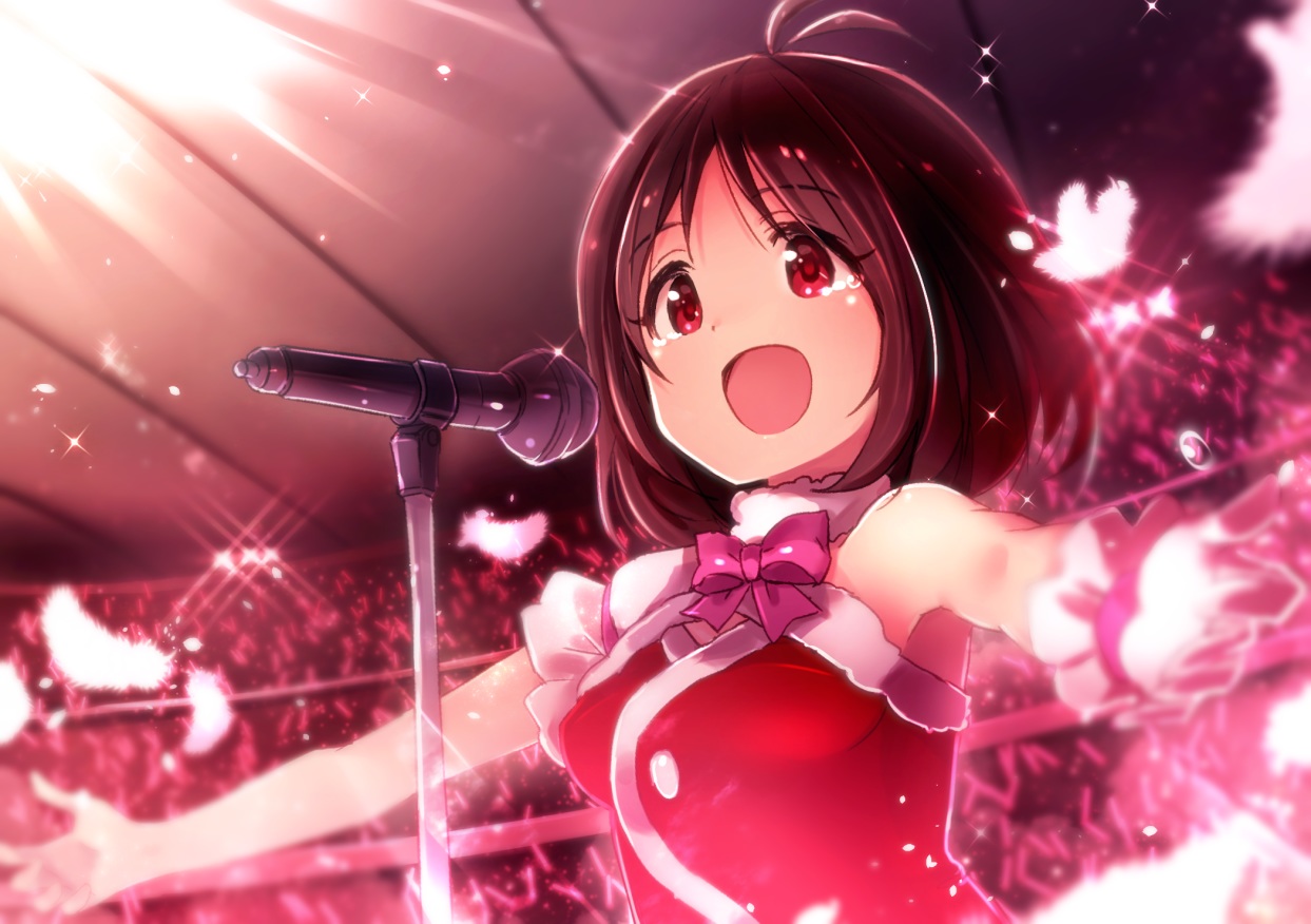 brown_hair, hidaka_ai, idolmaster, ima_(lm_ew), microphone, red_eyes, short_hair, the_idolmaster_dearly_stars