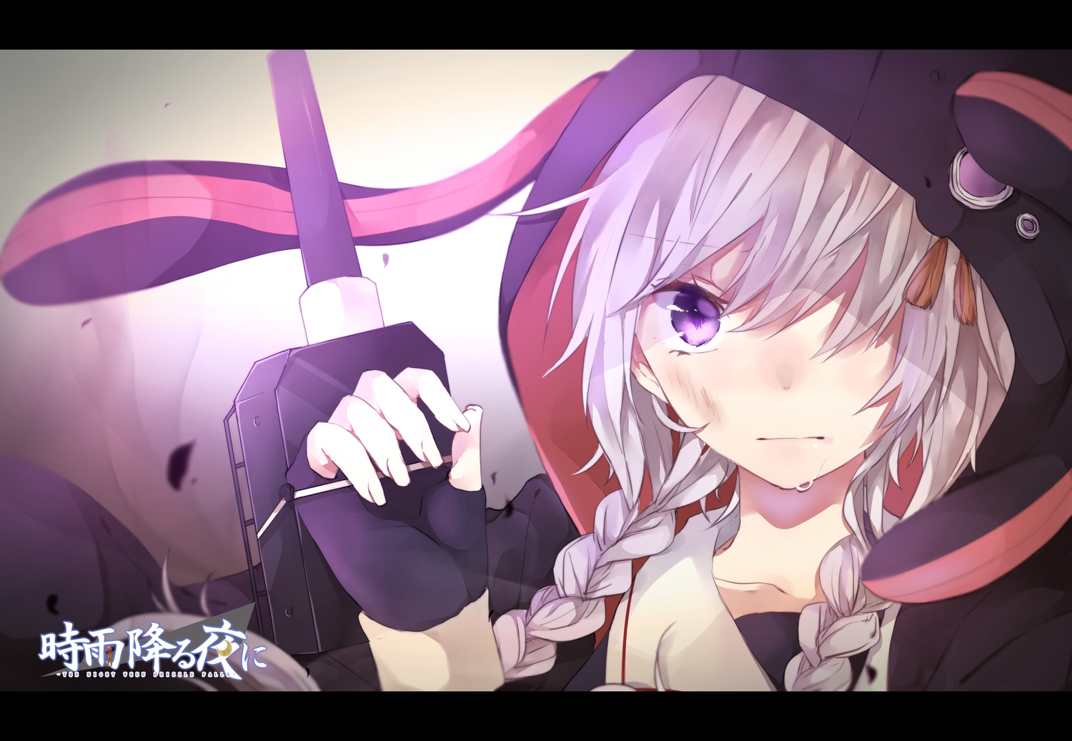 braids, crying, gloves, hachimitsu_honey, hood, purple_eyes, tears, twintails, vocaloid, voiceroid, white_hair, yuzuki_yukari