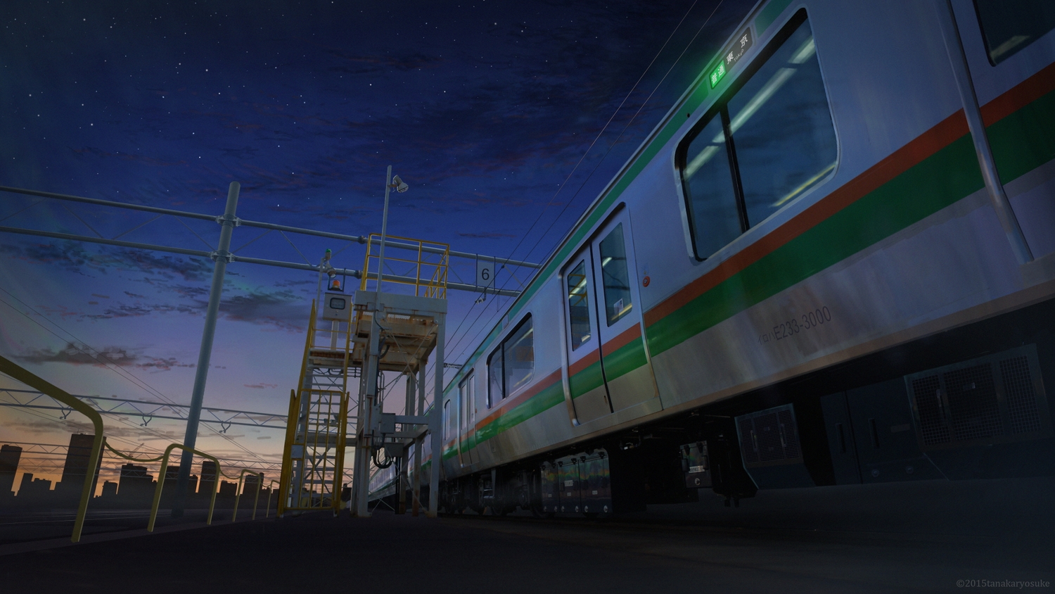 dark, original, scenic, sunset, tanaka_ryosuke, train, watermark