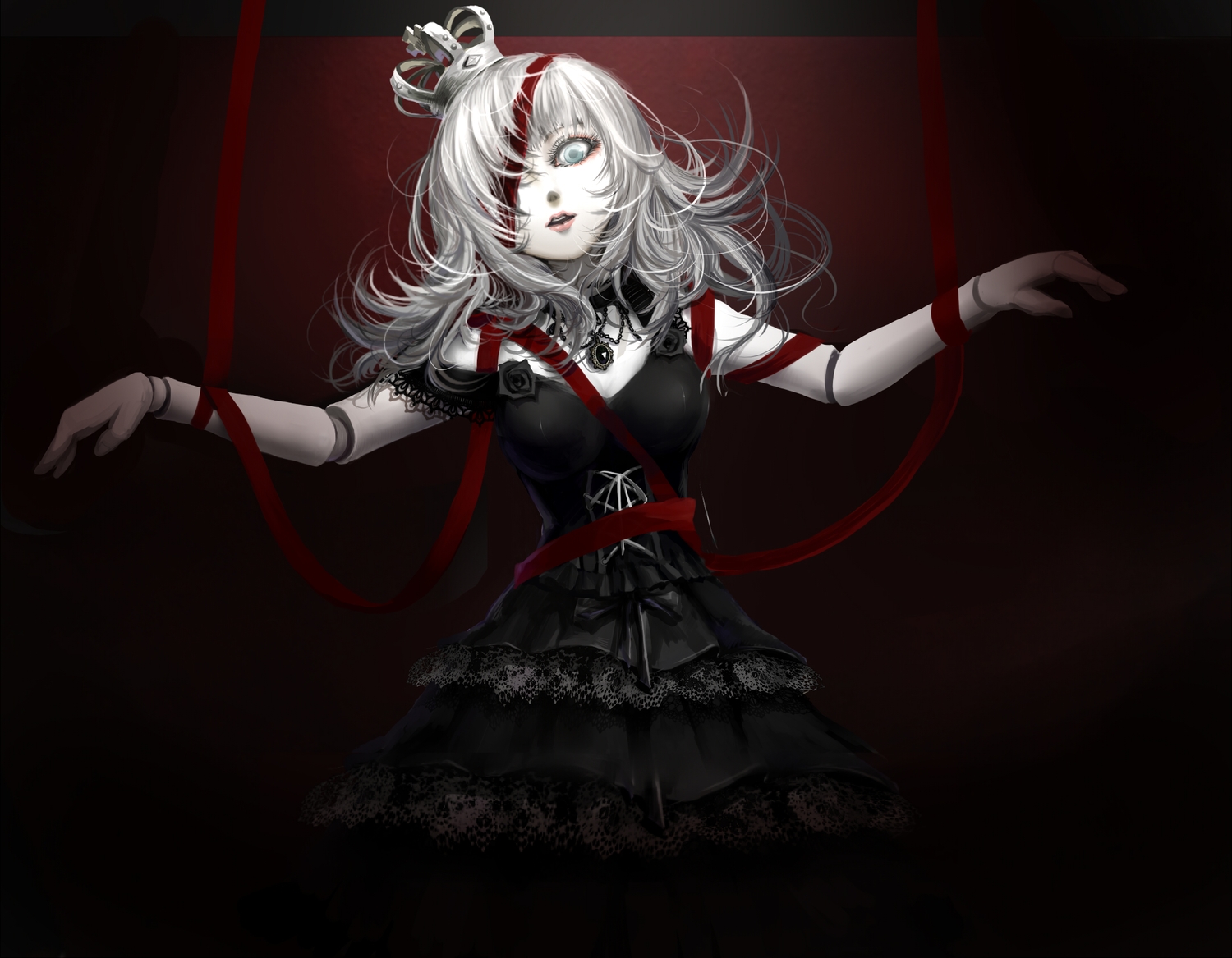 aoiakamaou, choker, crown, doll, goth-loli, gray_eyes, lolita_fashion, long_hair