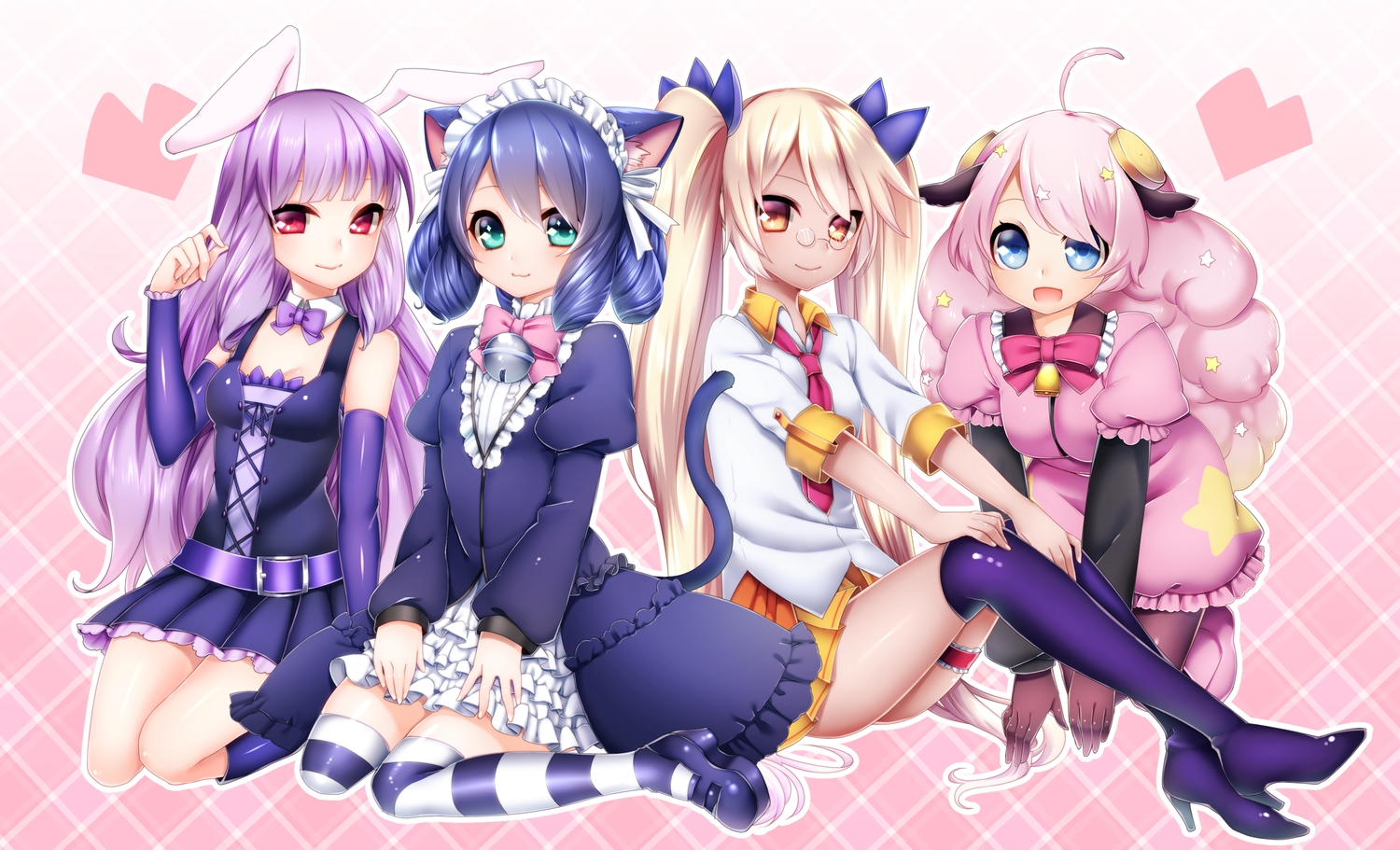 animal_ears, breasts, bunny_ears, bunnygirl, catgirl, chuchu_(show_by_rock!!), cleavage, dress