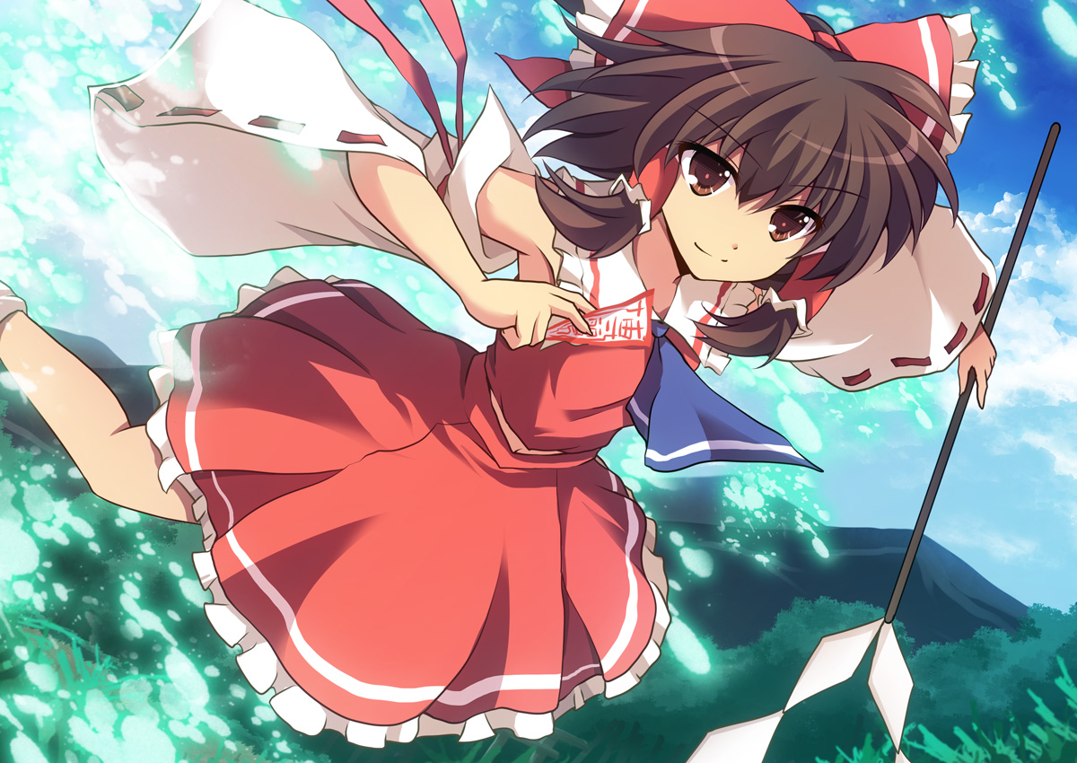 bow, brown_hair, cross_(crossryou), hakurei_reimu, japanese_clothes, miko, skirt, touhou