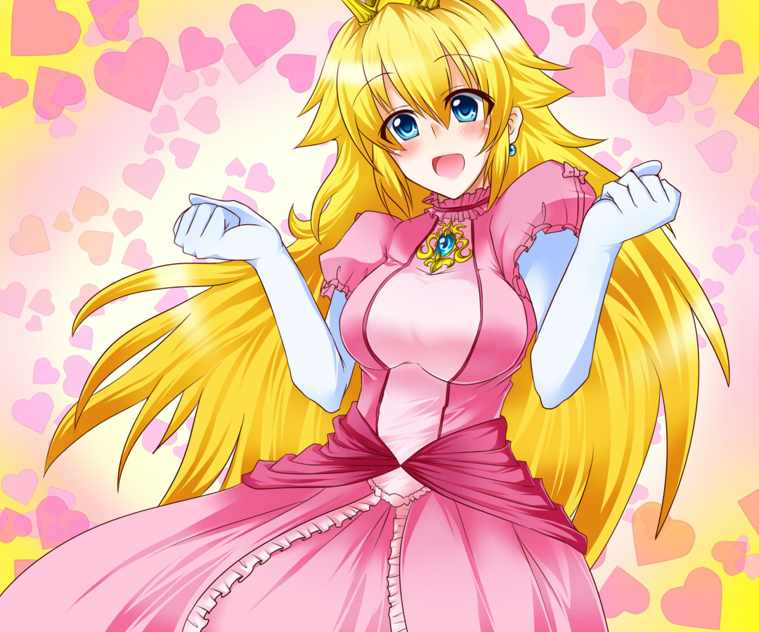 blonde_hair, blue_eyes, choker, crown, dress, elbow_gloves, gloves, heart