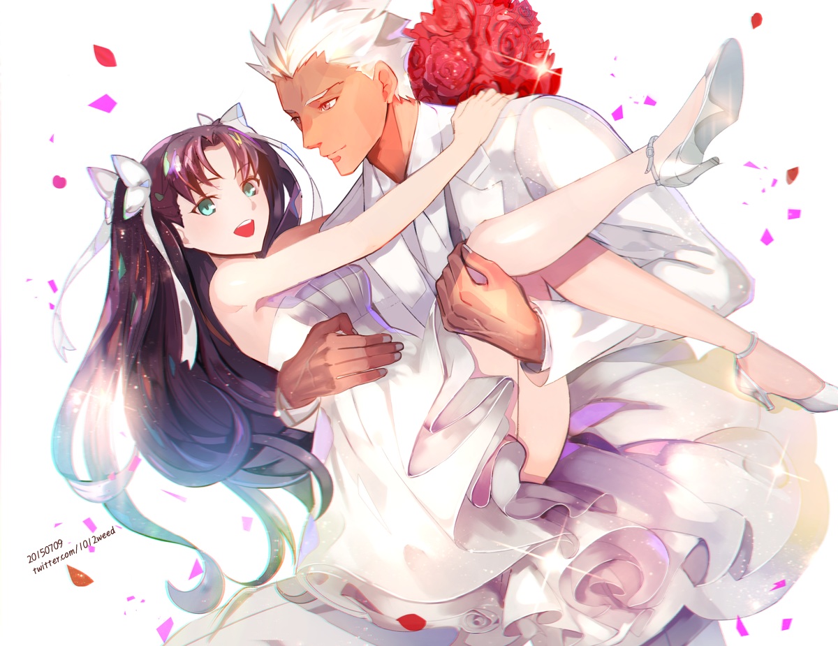 archer, brown_hair, fate_(series), fate/stay_night, flowers, green_eyes, long_hair, male