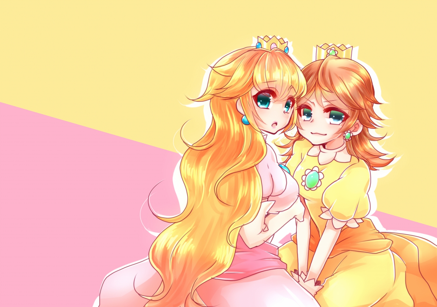 aqua_eyes, blonde_hair, crown, dress, elbow_gloves, gloves, green_eyes, kazesuke