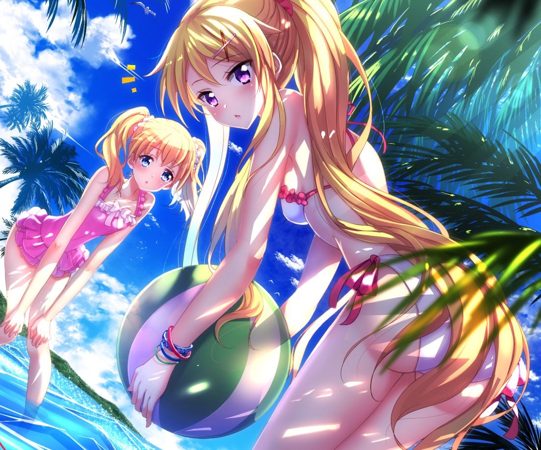 alice_cartelet, ass, ball, beach, bikini, blonde_hair, blue_eyes, cropped