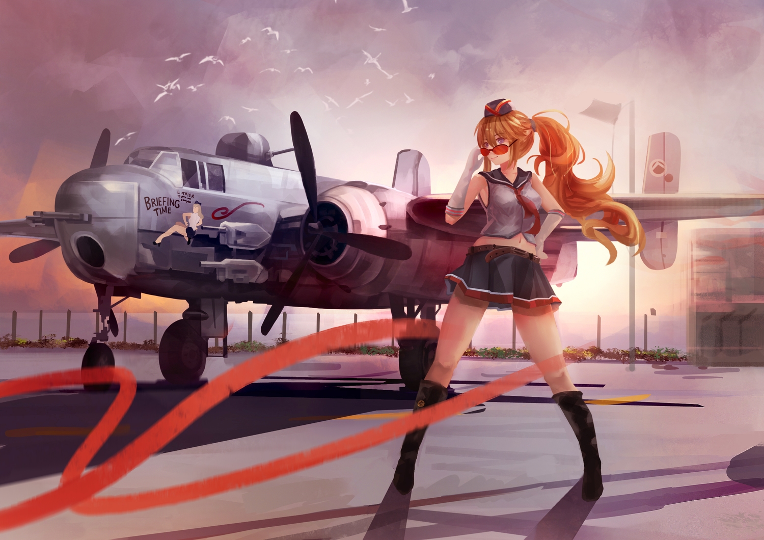 anthropomorphism, blonde_hair, boots, glasses, gloves, hat, hornet, magician_(artist), navel, sunglasses, zhanjian_shaonu