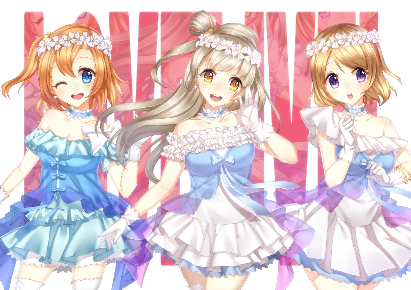 choker, dress, gloves, kan_(rainconan), koizumi_hanayo, kousaka_honoka, long_hair, love_live!_school_idol_project