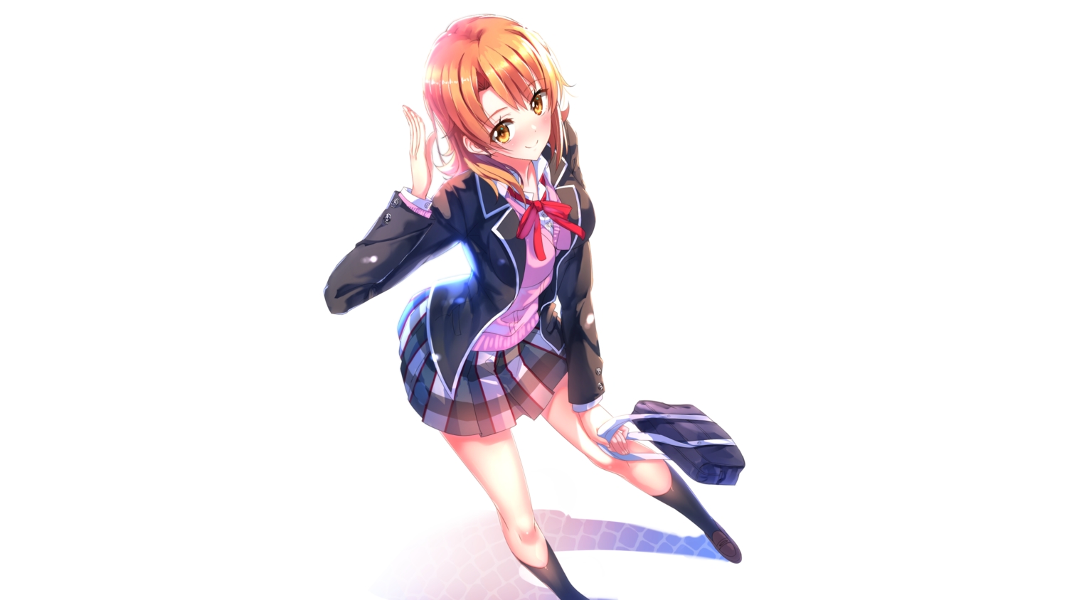 isshiki_iroha, kneehighs, long_hair, orange_hair, school_uniform, swordsouls, white, yahari_ore_no_seishun_love_come_wa_machigatteiru., yellow_eyes