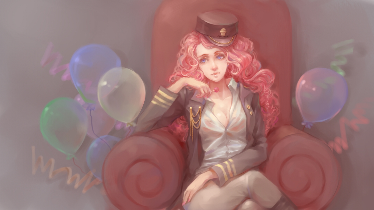 anthropomorphism, blue_eyes, breasts, candy, cleavage, hat, lollipop, my_little_pony