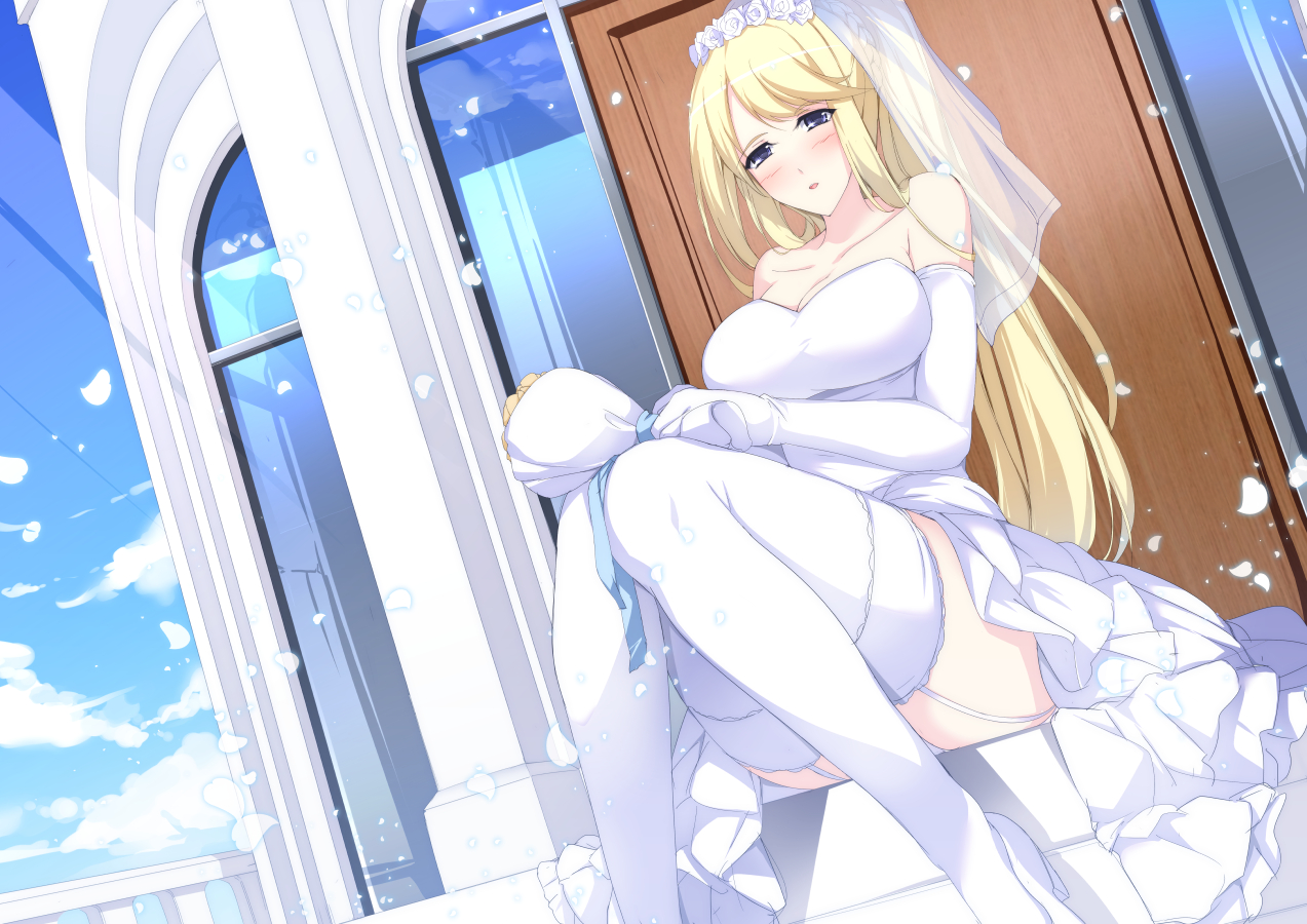 blonde_hair, blue_eyes, elbow_gloves, gloves, headdress, long_hair, lovely_x_cation, lovely_x_cation_2