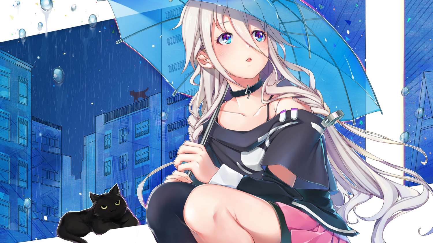 animal, cat, ia, megumoke, rain, see_through, umbrella, vocaloid, water
