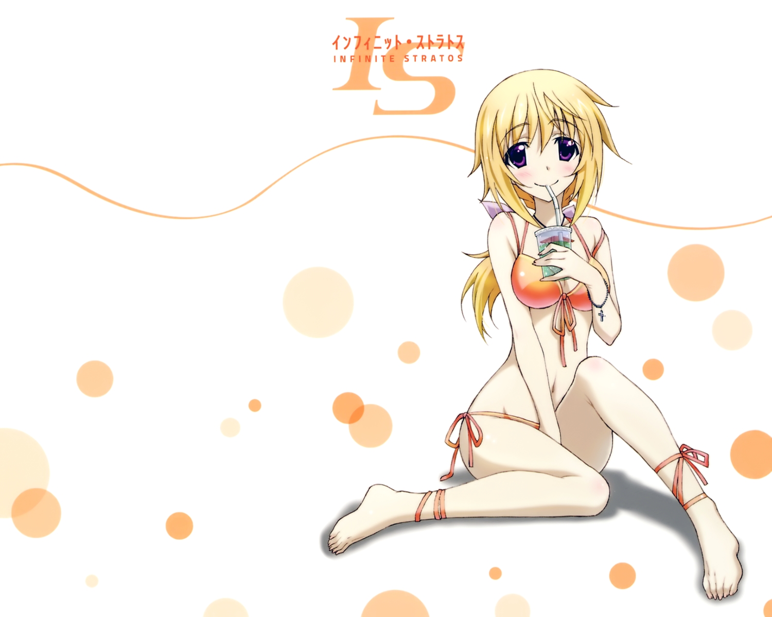 bikini, blonde_hair, charlotte_dunois, drink, horii_kumi, infinite_stratos, swimsuit, white
