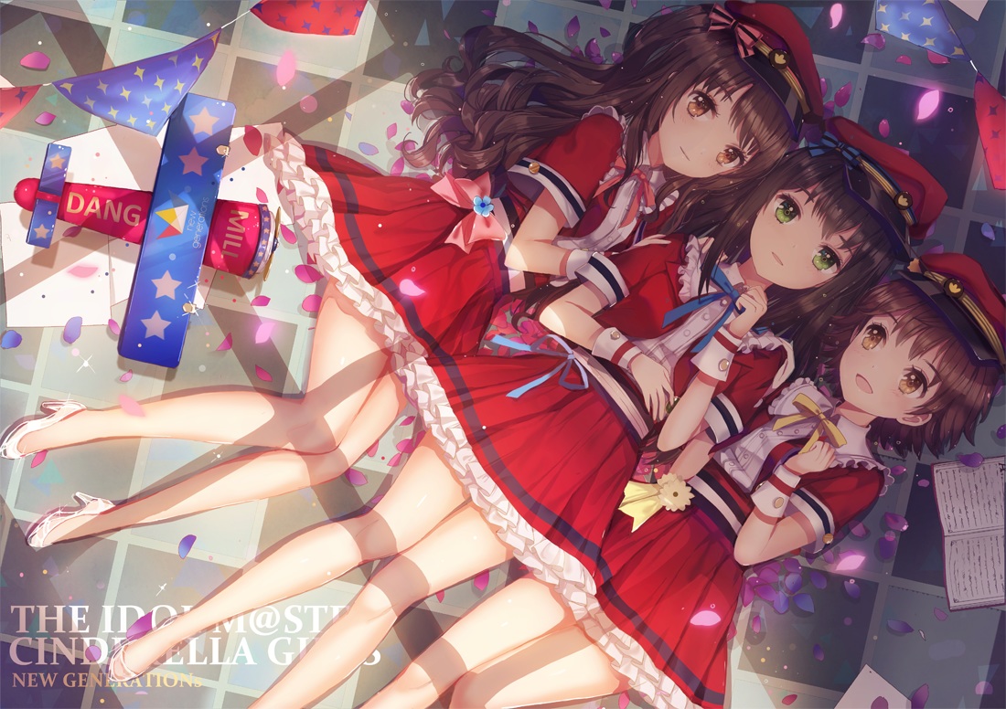 bow, dangmill, hat, honda_mio, idolmaster, idolmaster_cinderella_girls, long_hair, petals