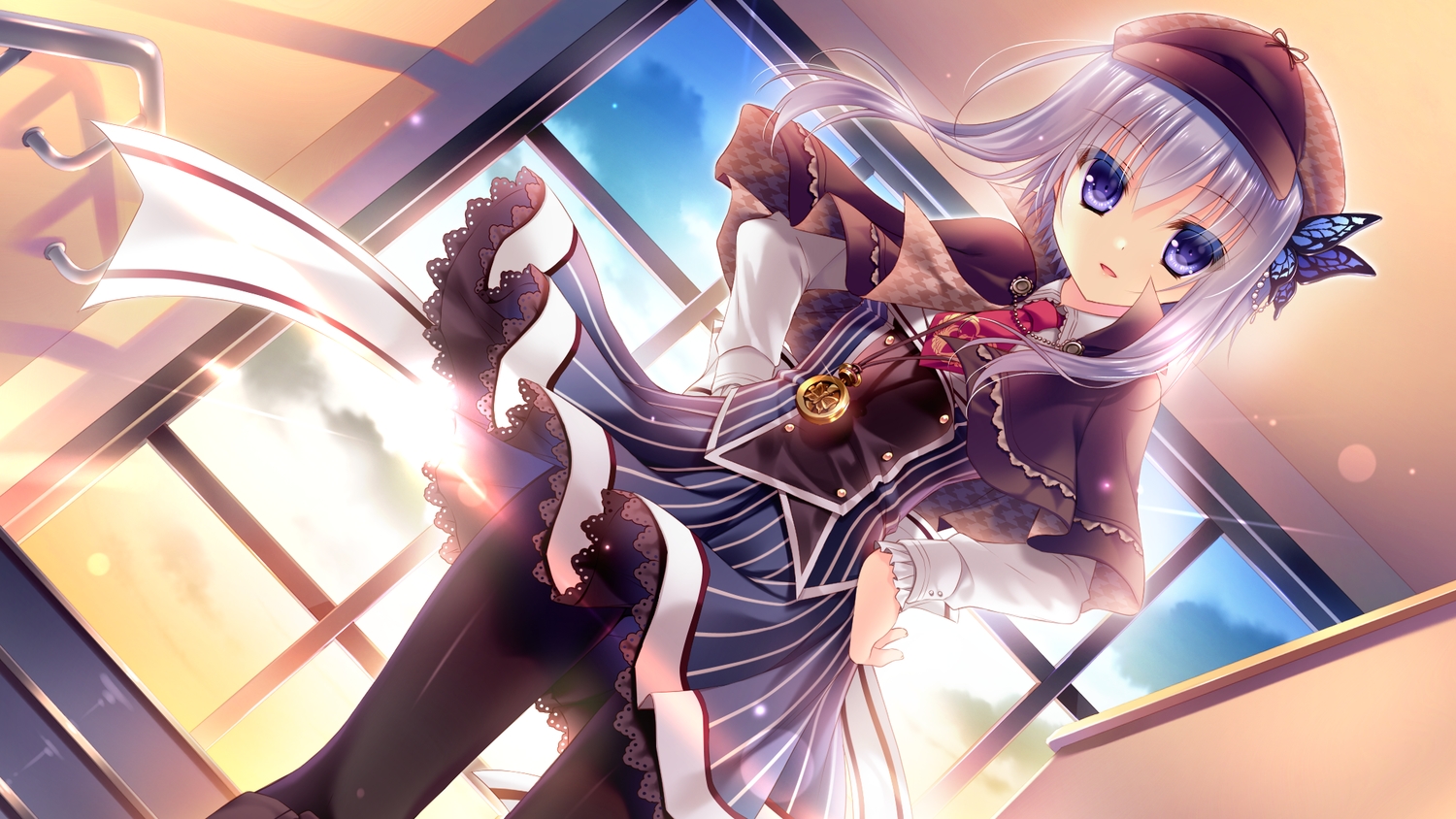 cabbit, game_cg, gray_hair, hakoniwa_logic, hat, maezono_kirika, pantyhose, purple_eyes, yukie