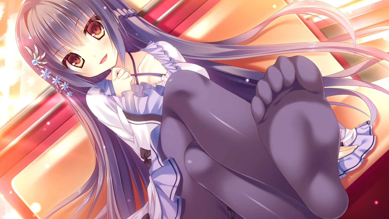 cabbit, dress, futaba_miwa, game_cg, hakoniwa_logic, kidou_shizuku, long_hair, pantyhose, purple_hair, red_eyes